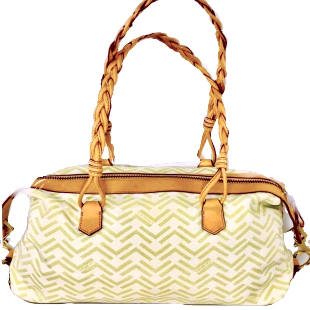 Via Spiga Canvas Print & Tan Leather Satchel